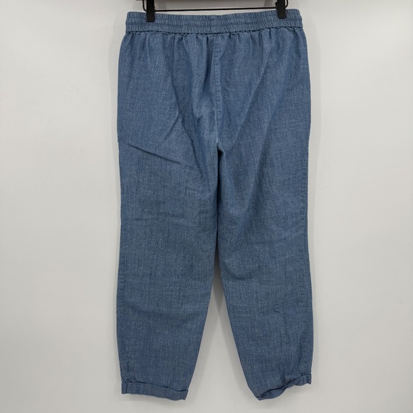 J Crew Pants Women 8 Blue Chambray Drawstring Cotton Tapered Coastal Lagenlook - Picture 4 of 11